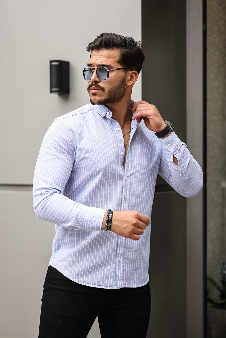 Carina Çizgili Pamuklu Uzun Kol Gömlek - Justyol