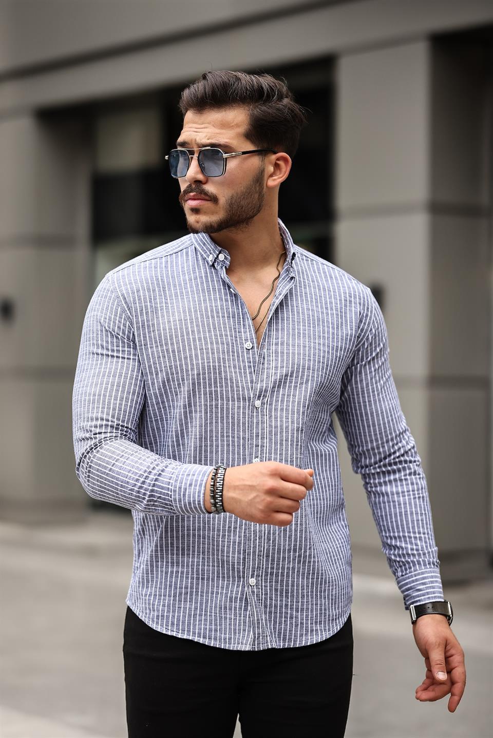 Carina Çizgili Pamuklu Uzun Kol Gömlek - Justyol