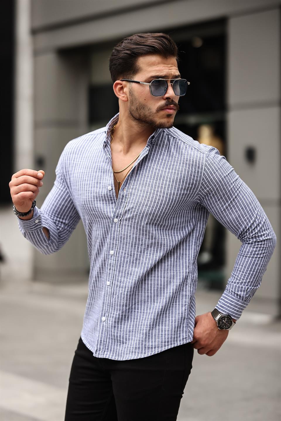 respirant élégant quotidien carina rayé coton homme chemise