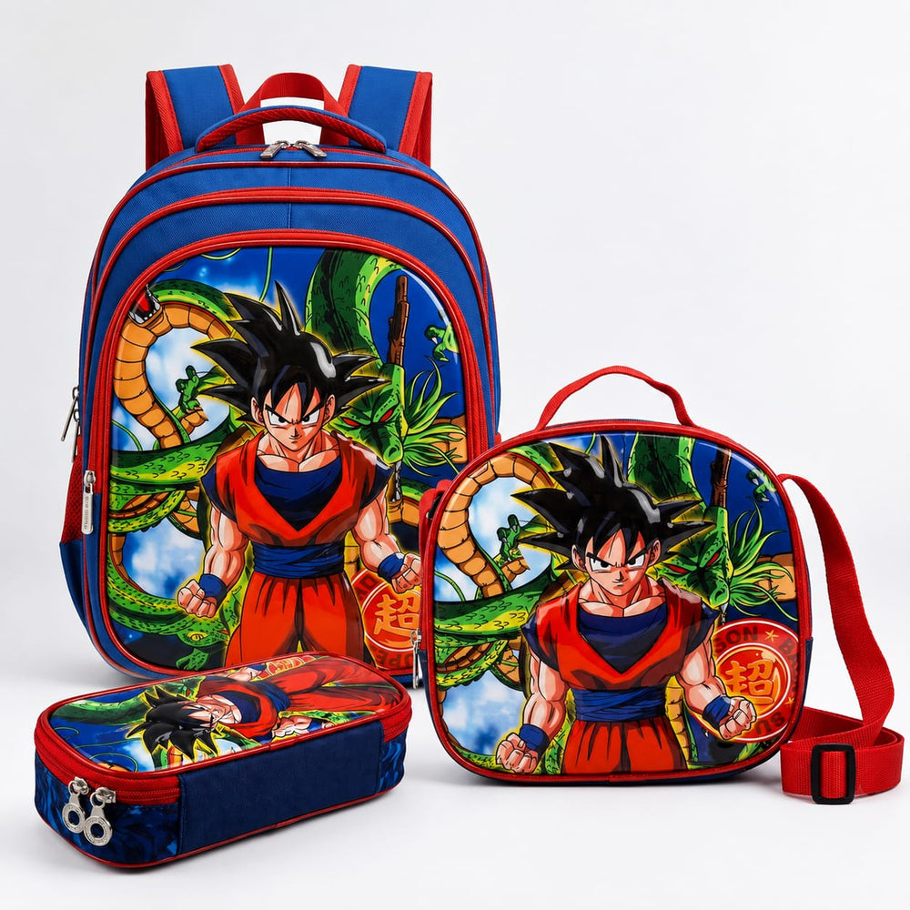 cartable à Dos Scolaire 3D Ensemble 3 pièces Dragon ball Z pour garçon -qualité superieure – Sac à dos, sac à bandoulière et trousse de 6ans à 12ans primaire 40CM/30CM
