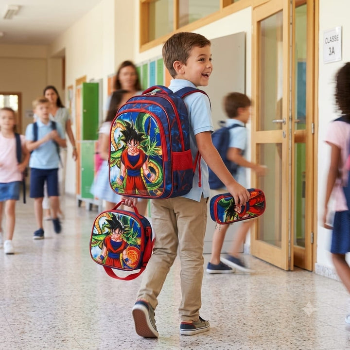 cartable à Dos Scolaire 3D Ensemble 3 pièces Dragon ball Z pour garçon -qualité superieure – Sac à dos, sac à bandoulière et trousse de 6ans à 12ans primaire 40CM/30CM