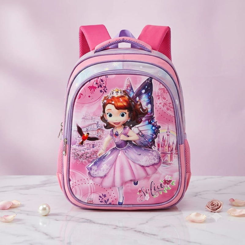 cartable à Dos Scolaire 3D Ensemble 3 pièces princesse féerique Sofia pour fille-qualité superieure – Sac à dos, sac à bandoulière et trousse de 6ans à 12ans primaire 40CM/30CM