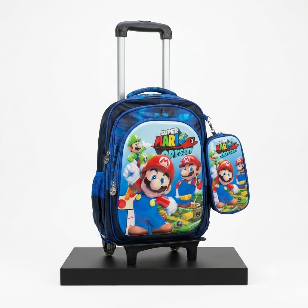 Cartable scolaire 3 pièces Super Mario Odyssey avec sac à dos à roulettes pour garçon-qualité superieure – Sac à dos, sac à bandoulière et trousse de 6ans à 12ans primaire 40CM/30CM
