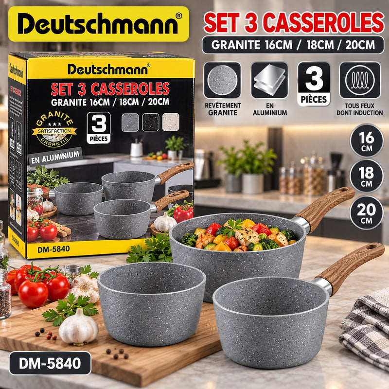 SET DE 3 CASSEROLEGRANITE DEUTCHMAN DM-5840