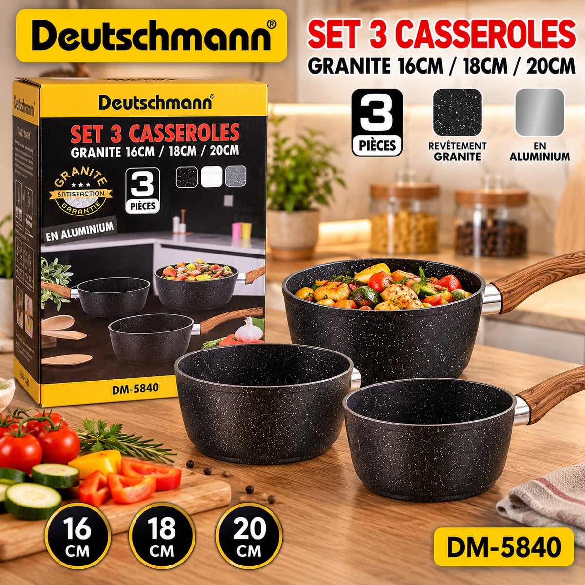 SET DE 3 CASSEROLEGRANITE DEUTCHMAN DM-5840