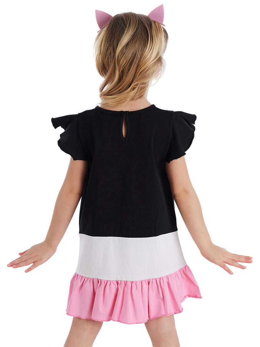 Robe Fille en Coton avec Motif Chat & Détails Oreilles 3D