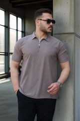 likrali örme yarim fermuar polo yaka erkek tişört - Justyol