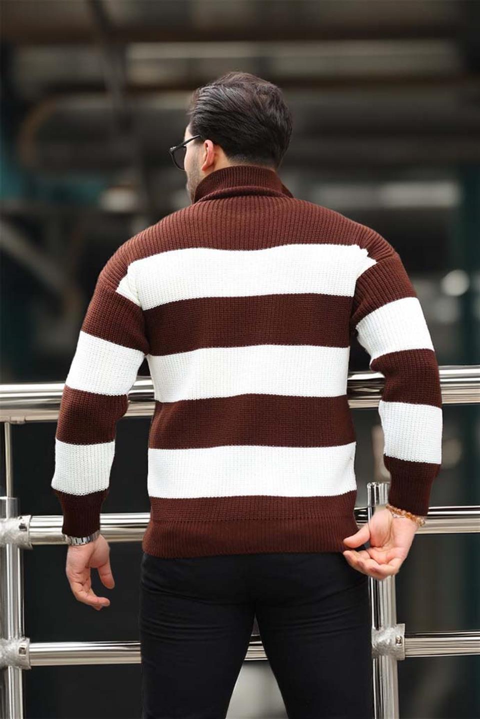 Pull Homme Pedro Rayé Demi-Zip en Maille Selanik