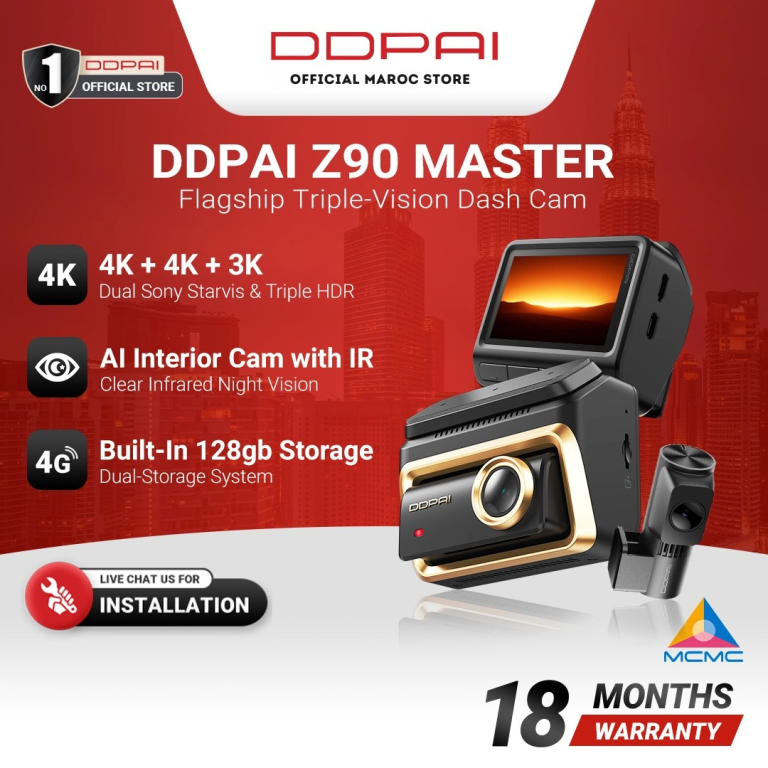 Dashcam 4K Triple Caméra avec Mode Parking