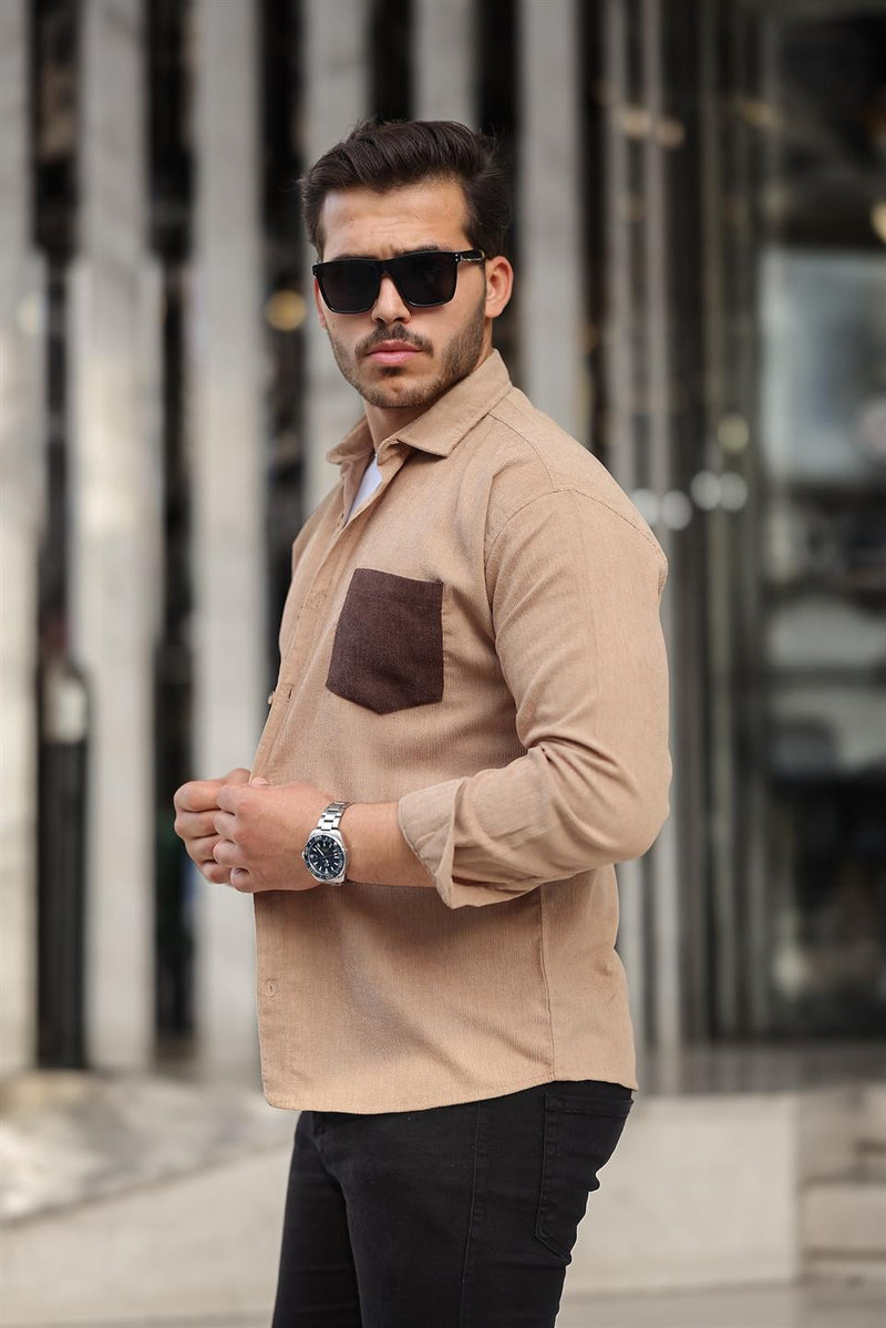 Chemise Homme en Velours Côtelé avec Poche Poitrine