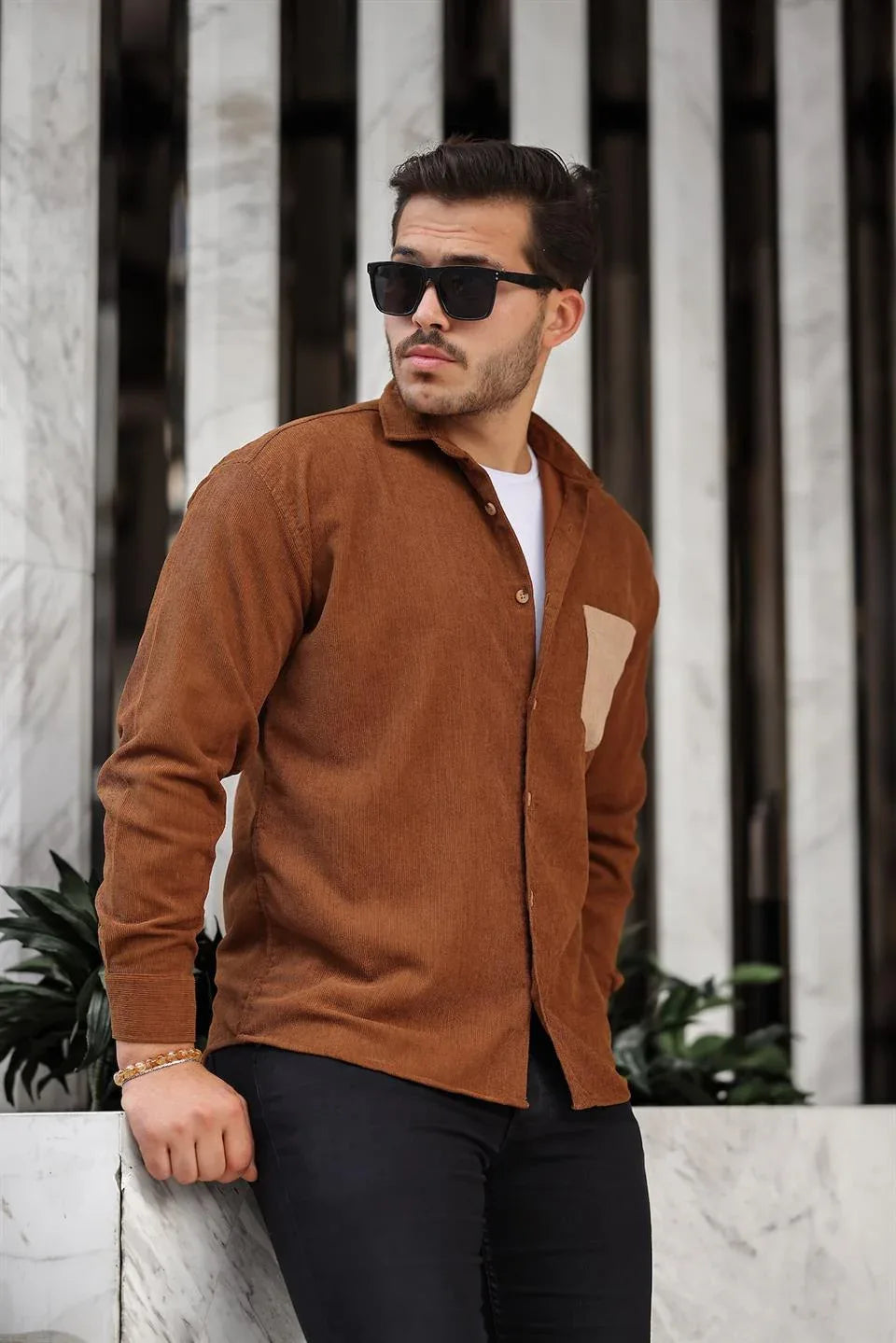chemise velours côtelé homme à poches - Justyol