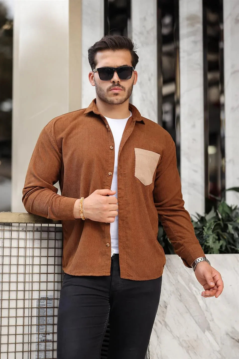 chemise velours côtelé homme à poches - Justyol