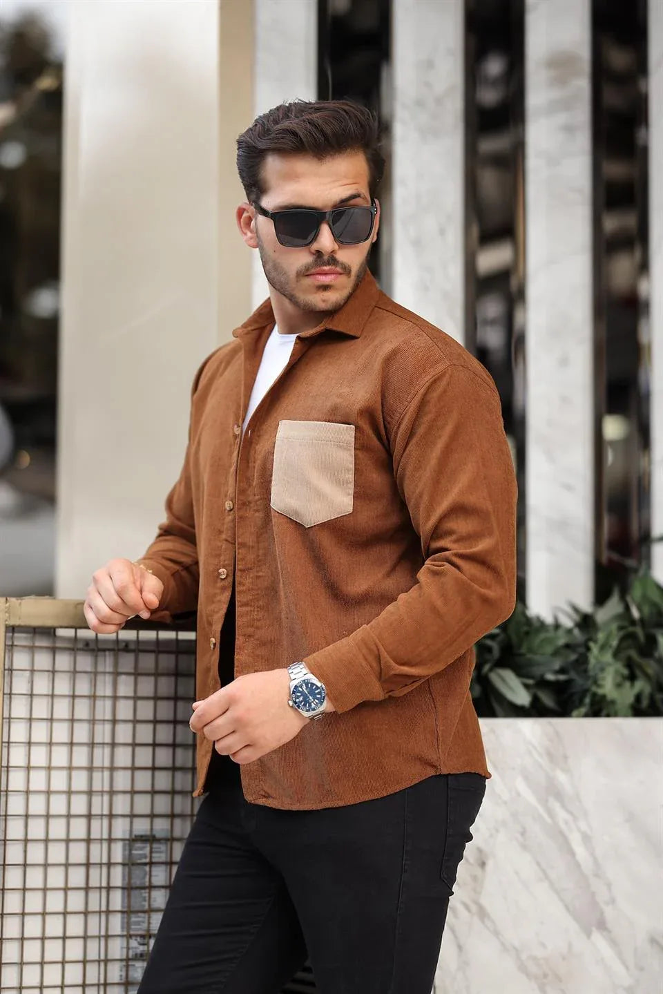 chemise velours côtelé homme à poches - Justyol