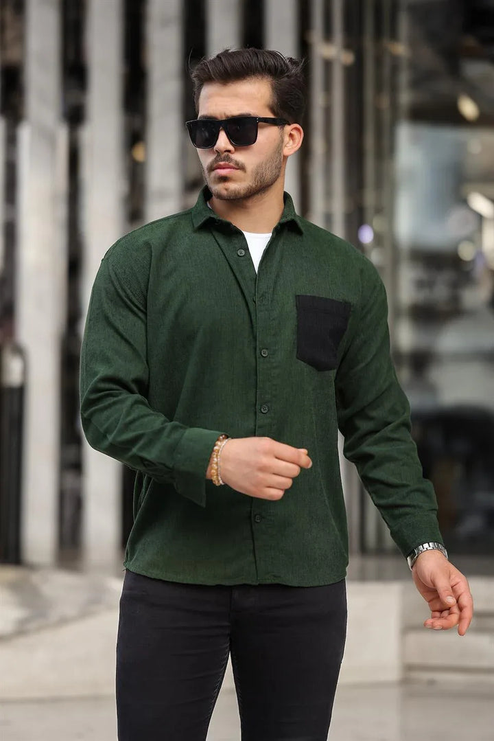 Chemise Homme en Velours Côtelé avec Poche Poitrine