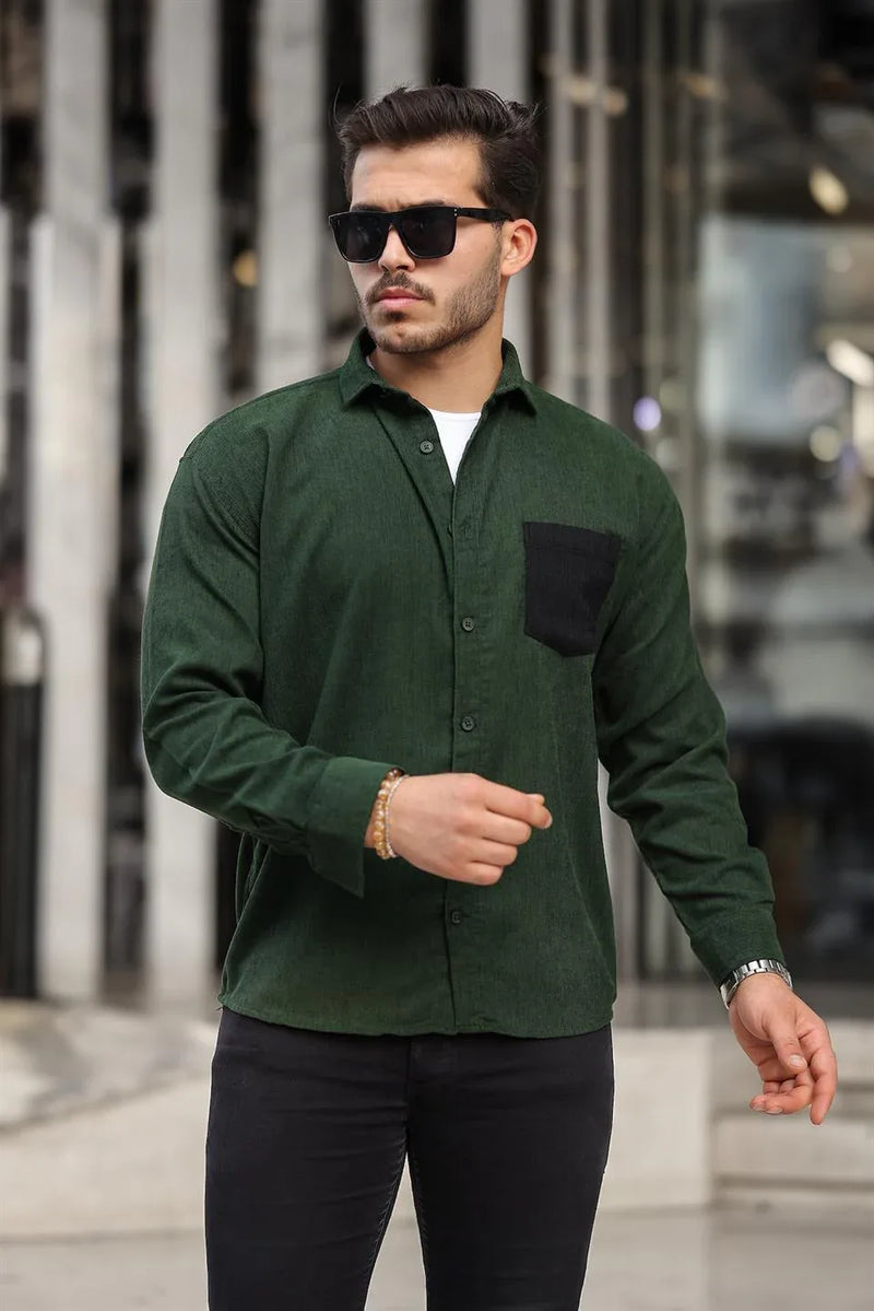 Chemise Homme en Velours Côtelé avec Poche Poitrine
