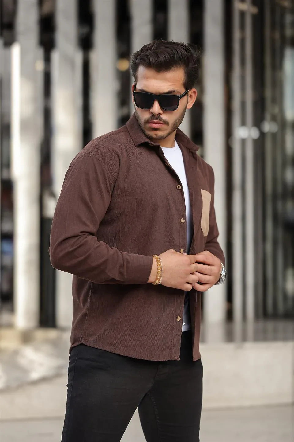 chemise velours côtelé homme à poches - Justyol