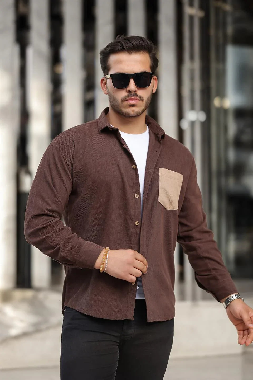 chemise velours côtelé homme à poches - Justyol