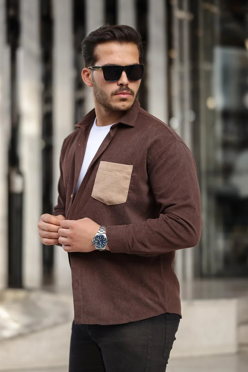 chemise velours côtelé homme à poches - Justyol
