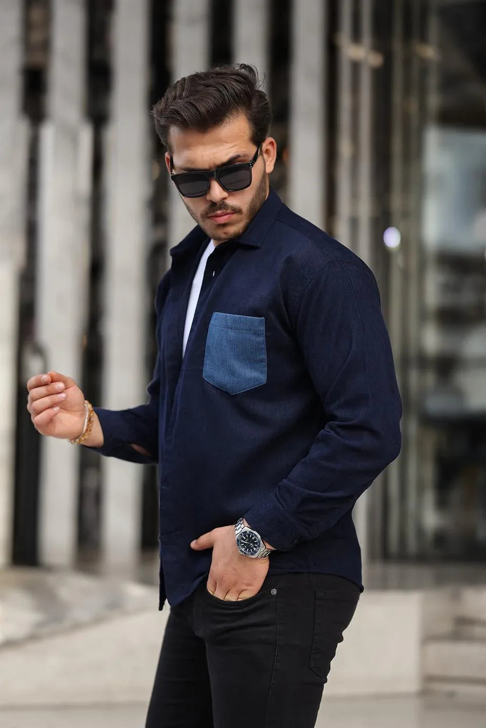 chemise velours côtelé homme à poches - Justyol