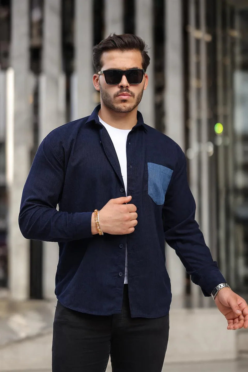 Chemise Homme en Velours Côtelé avec Poche Poitrine