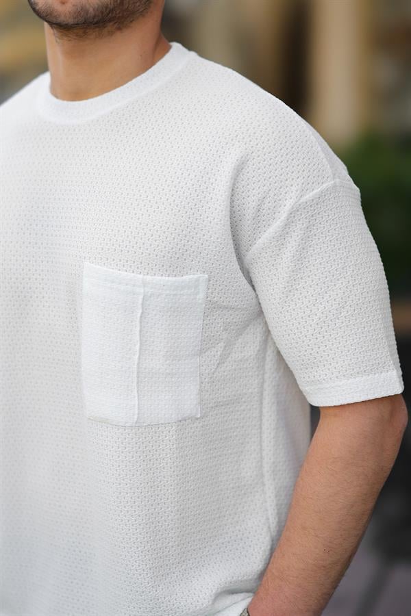 Cep Detaylı Oversize Örme T-shirt - Justyol
