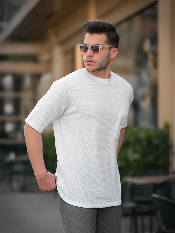 Cep Detaylı Oversize Örme T-shirt