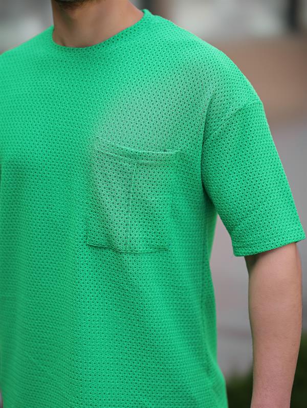 Cep Detaylı Oversize Örme T-shirt - Justyol