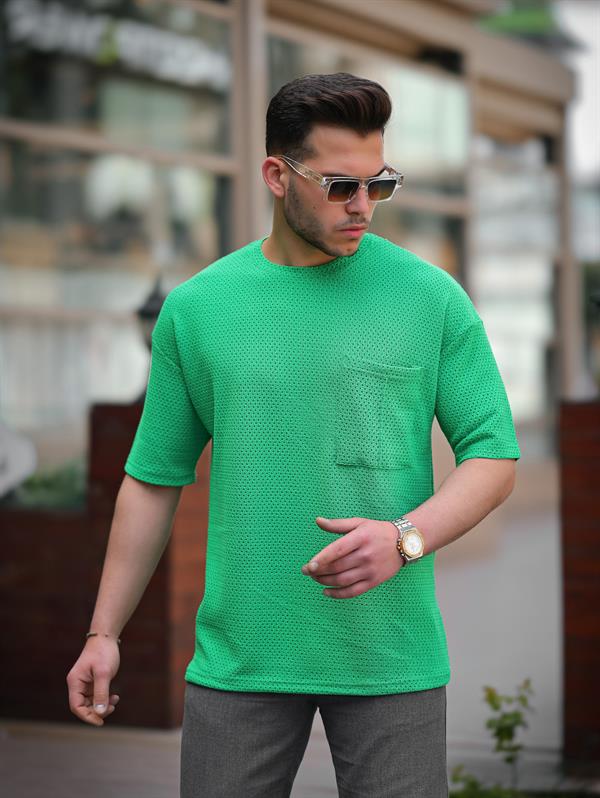 Cep Detaylı Oversize Örme T-shirt