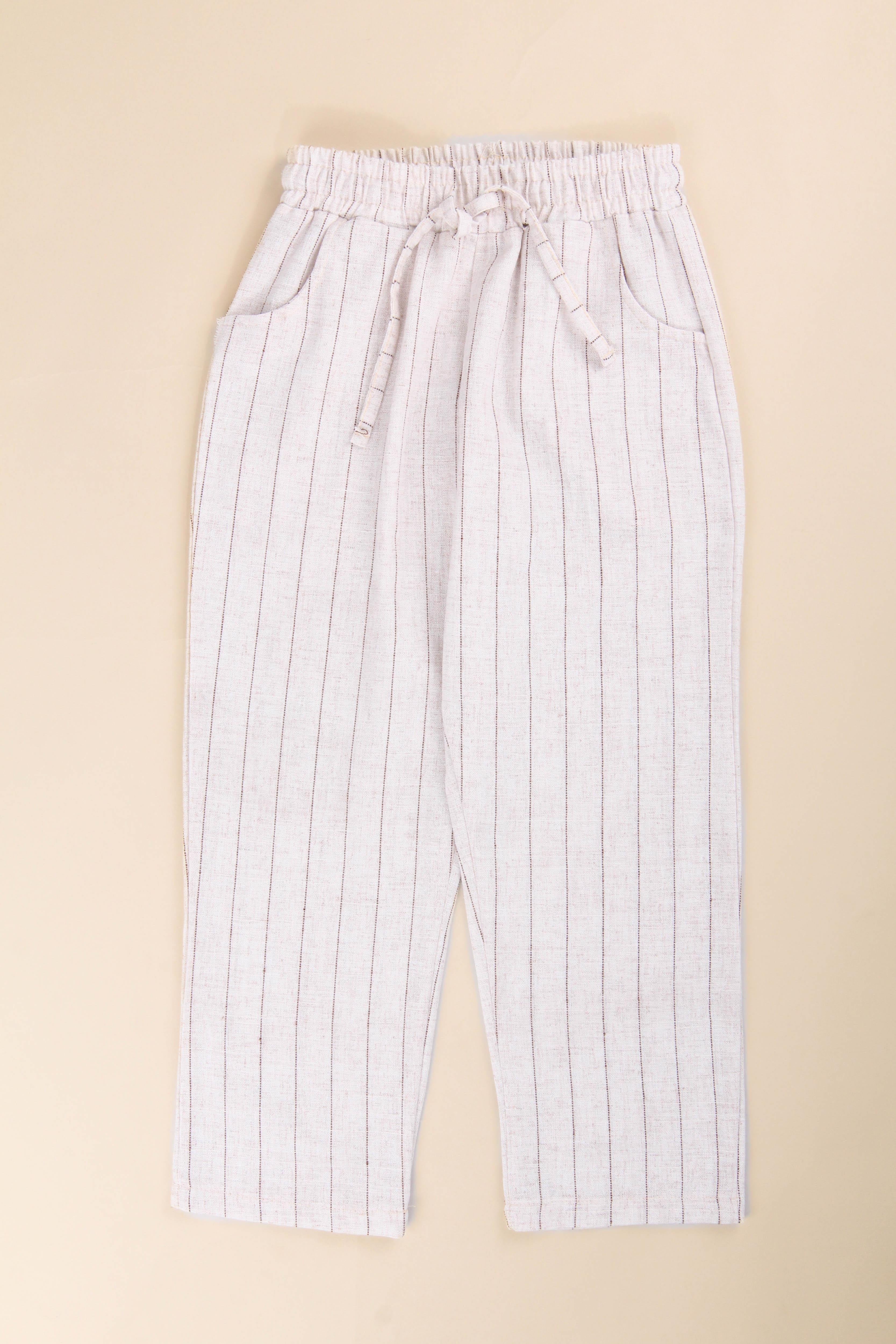 <tc>Pantalon en lin à rayures pour enfants, fille et garçon, avec poches</tc>