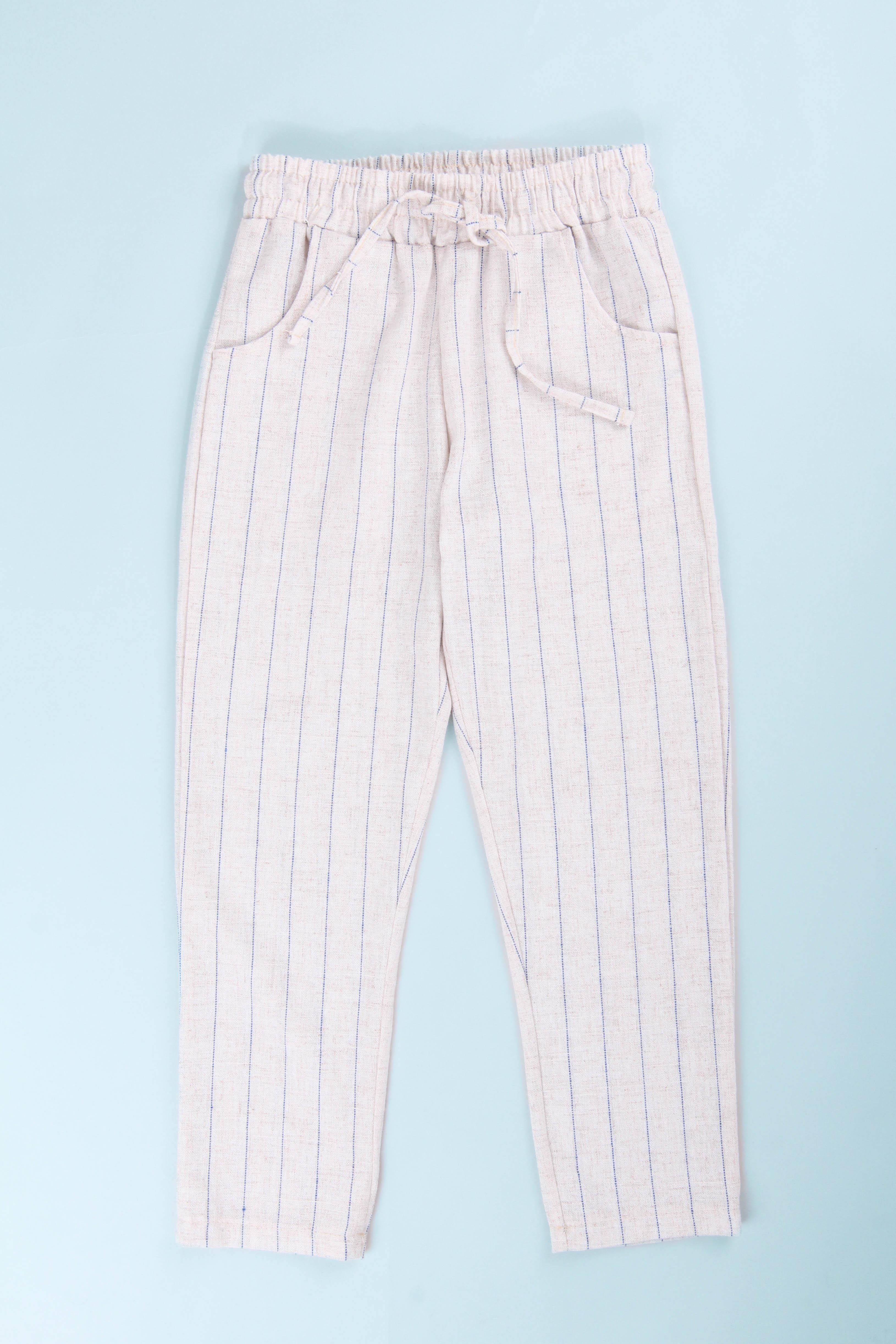 <tc>Pantalon en lin à rayures pour enfants, fille et garçon, avec poches</tc>