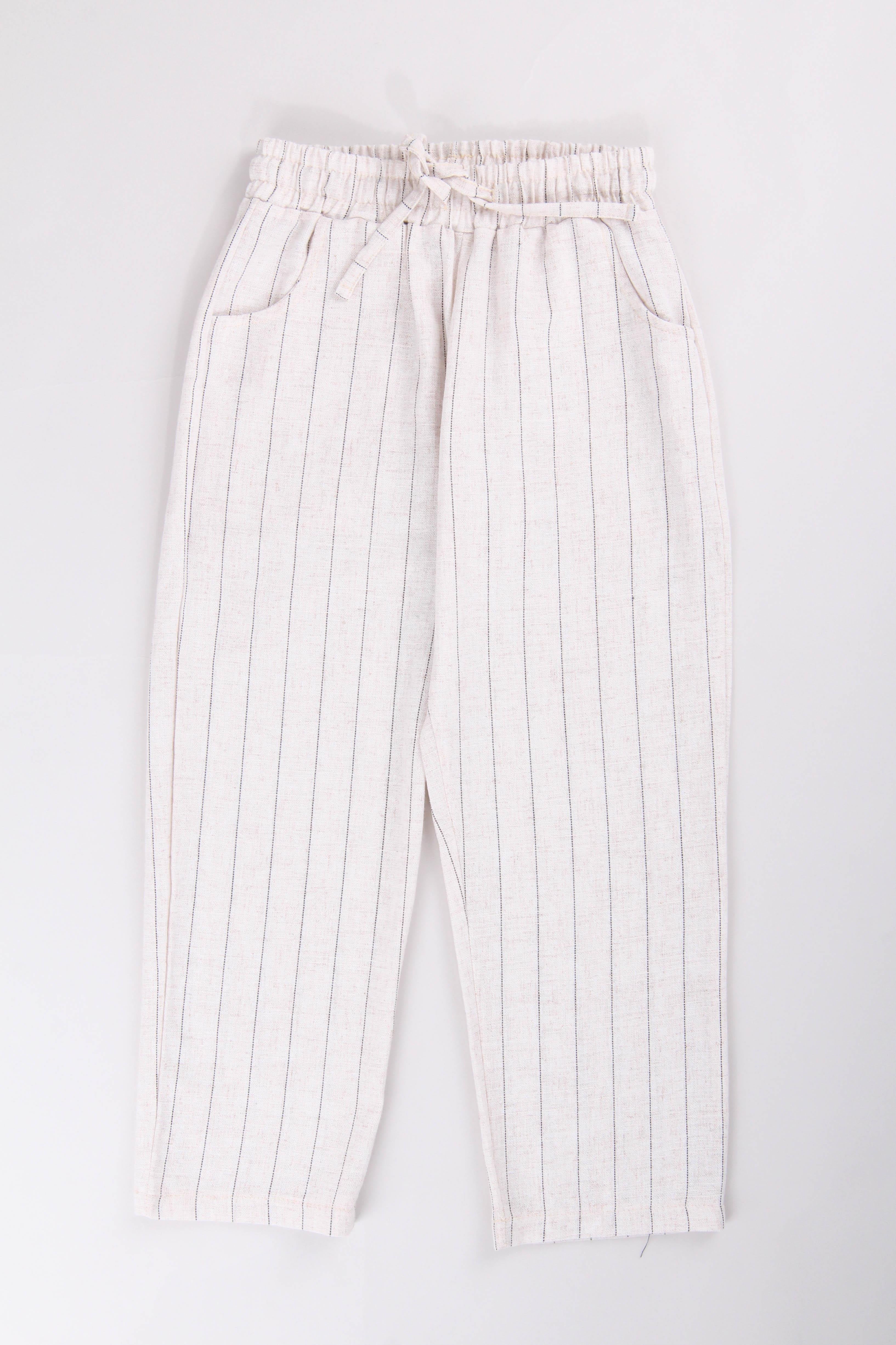 <tc>Pantalon en lin à rayures pour enfants, fille et garçon, avec poches</tc>