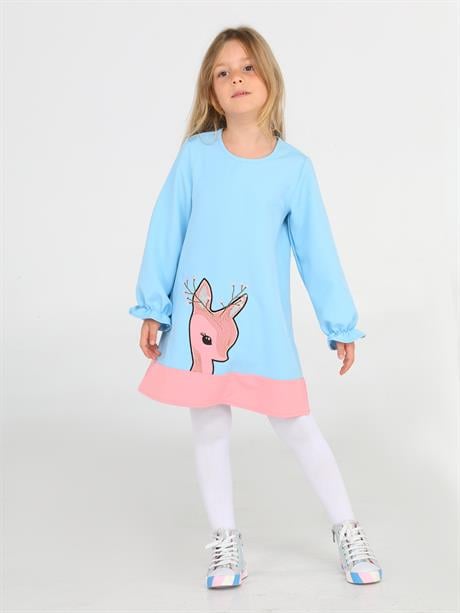 Robe Fille Rose avec Motif Ceylan en Polyester Brillant