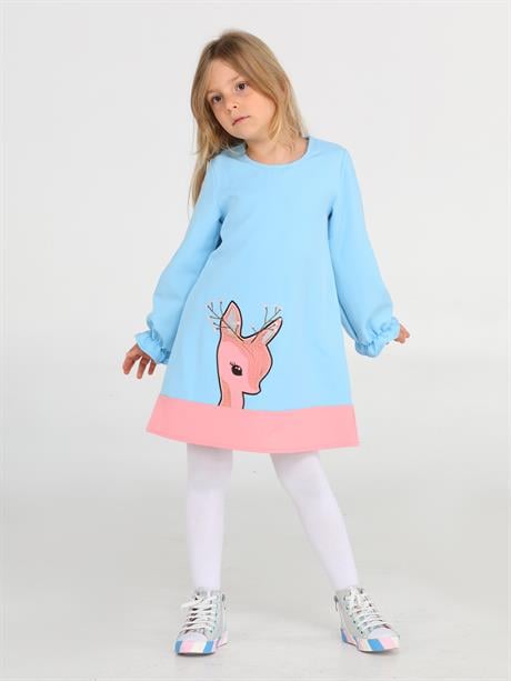 Robe Fille Rose avec Motif Ceylan en Polyester Brillant
