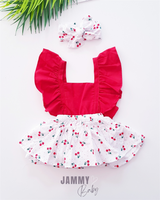 Cherry Bandanalı Romper Set-KIRMIZI