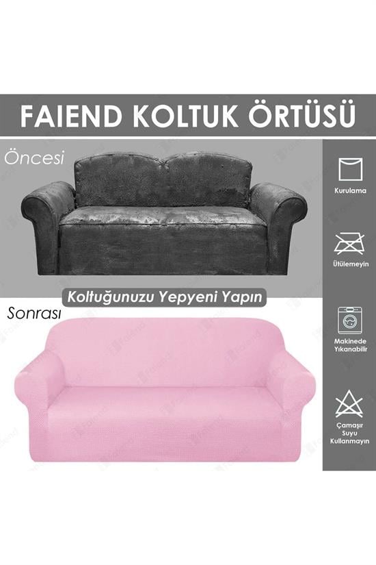 chester 3 kişilik pudra lastikli kanepe örtüsü | lastikli koltuk örtüsü | koltuk kilifi - Justyol