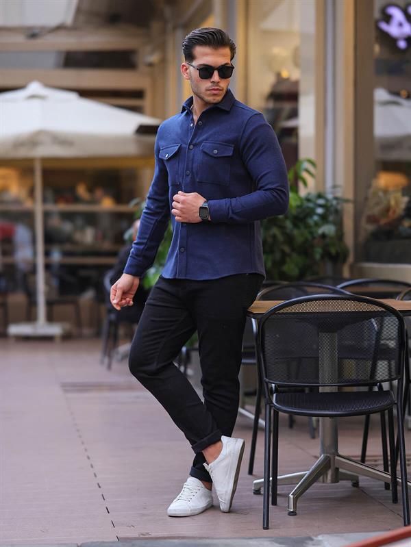 Surchemise Homme en Maille Coton à Double Poche Rabat