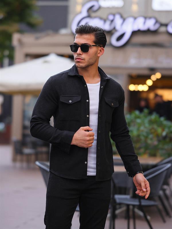 Surchemise Homme en Maille Coton à Double Poche Rabat