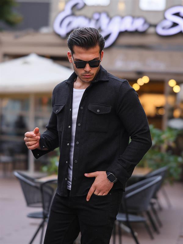 Surchemise Homme en Maille Coton à Double Poche Rabat