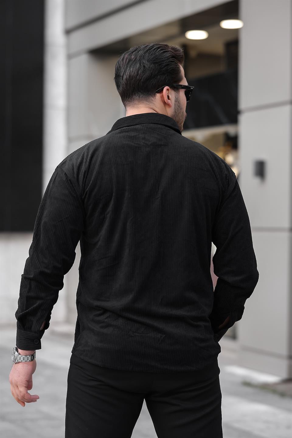 çift cepli dolgu fitilli erkek kadife gömlek - Justyol