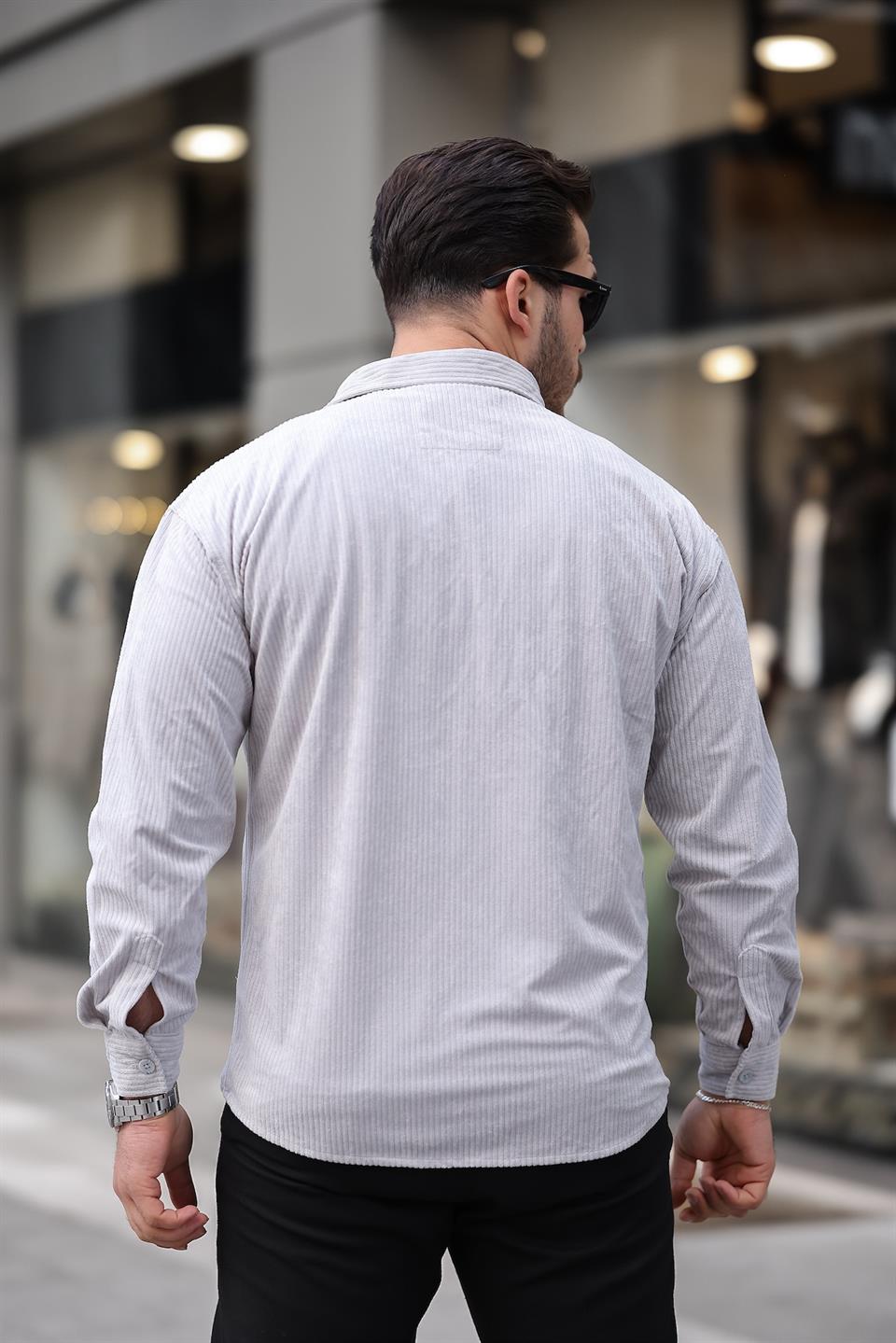 çift cepli dolgu fitilli erkek kadife gömlek - Justyol