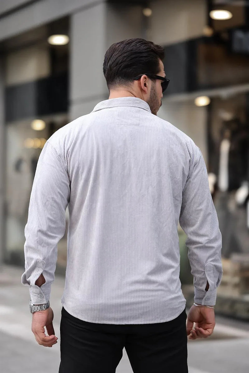 <tc>قميص رجالي كاجوال مخملي مضلع - مزود بجيوب من الامام</tc>