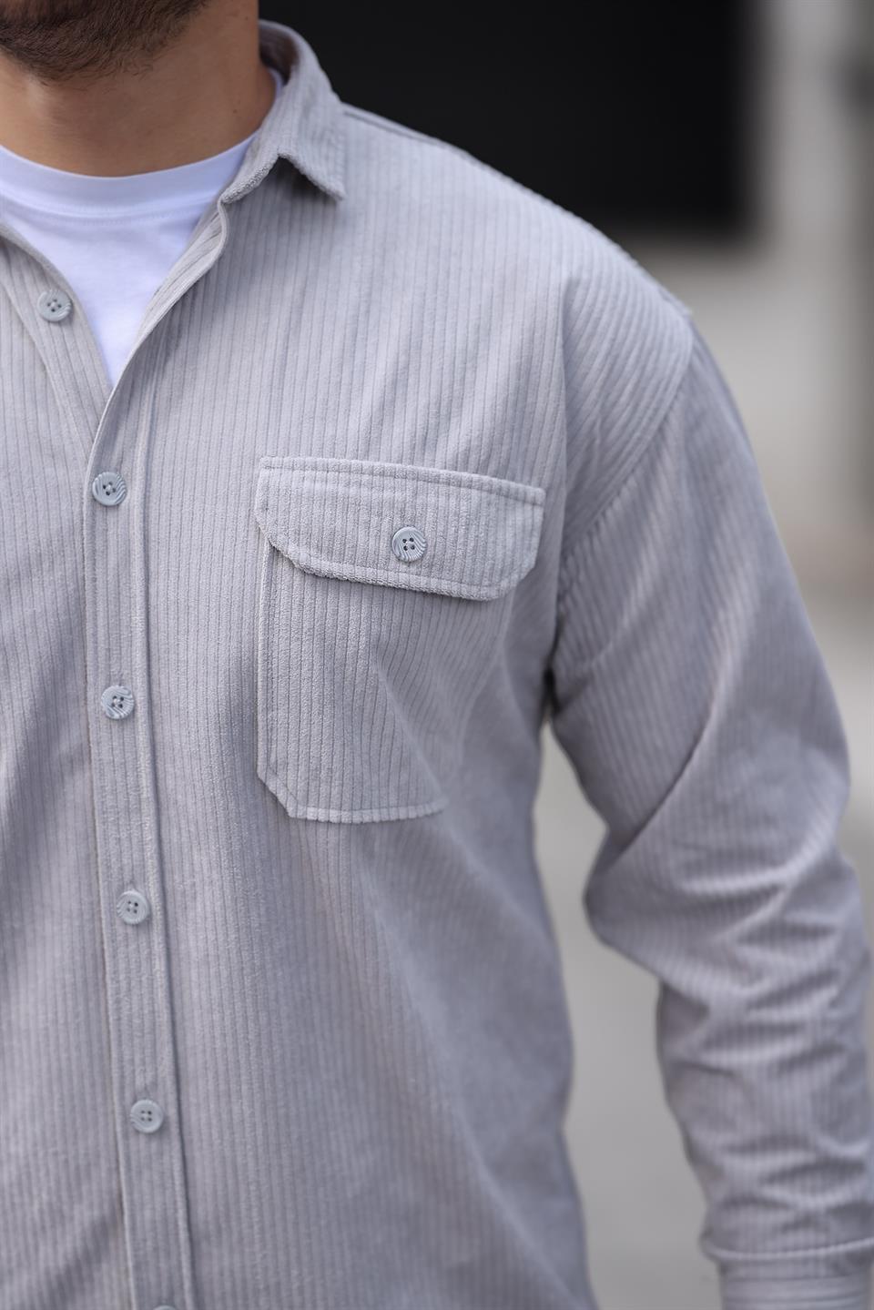 çift cepli dolgu fitilli erkek kadife gömlek - Justyol