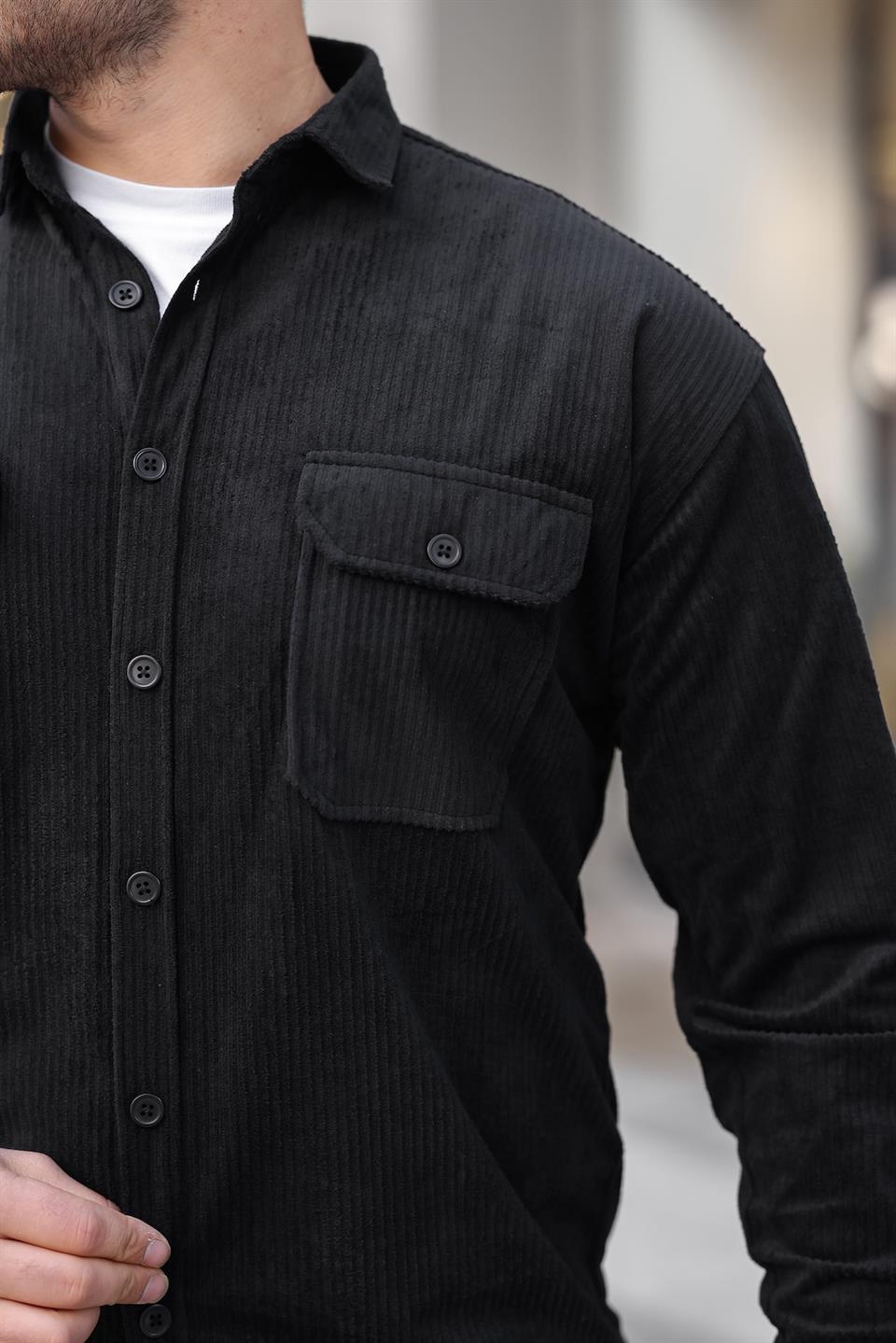 çift cepli dolgu fitilli erkek kadife gömlek - Justyol