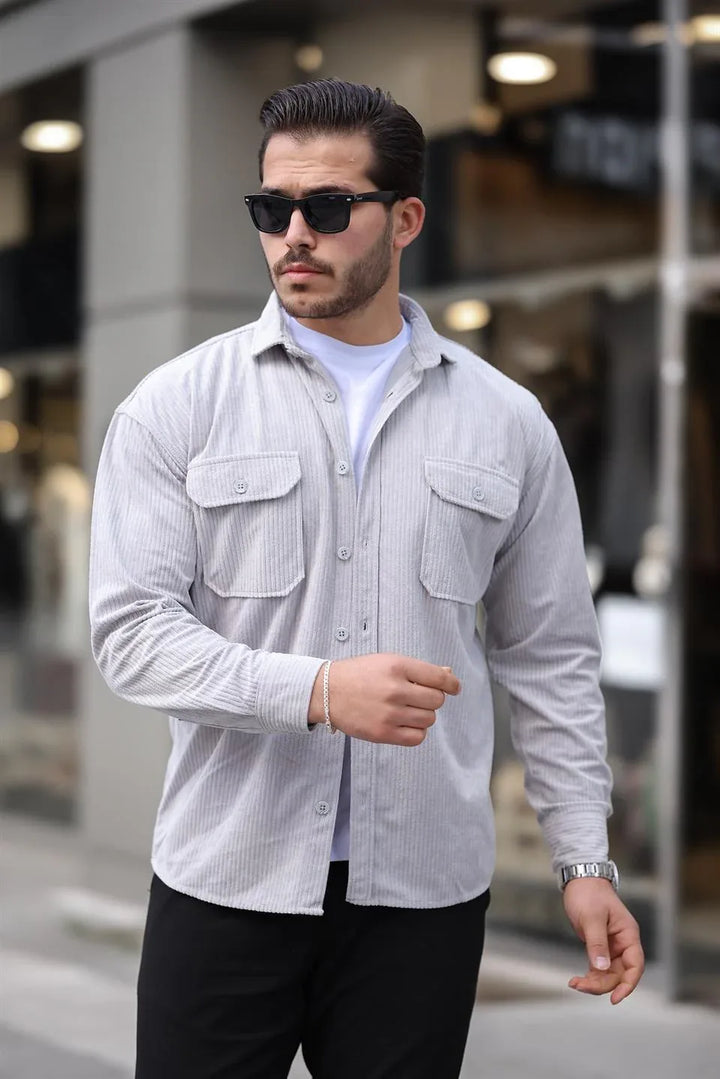 Chemise Homme en Velours Côtelé avec Poches Doubles et Détails de Garnissage