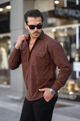 <tc>Chemise en velours côtelé fin pour homme à double poche</tc>