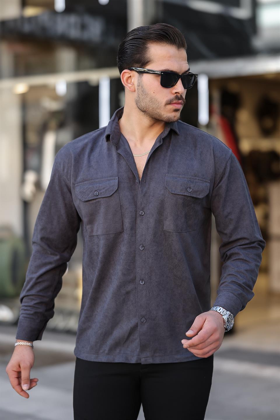 <tc>Chemise en velours côtelé fin pour homme à double poche</tc>