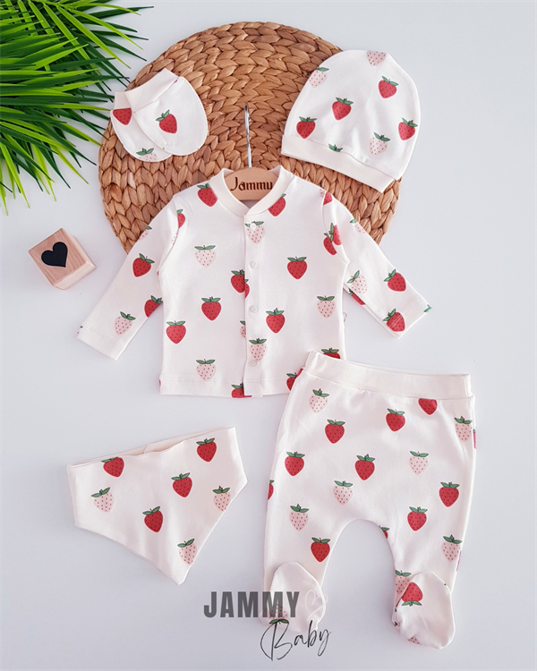 strawberry themed 5 piece newborn set