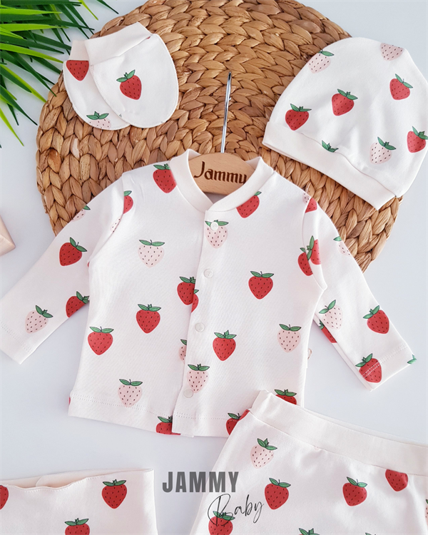 strawberry themed 5 piece newborn set