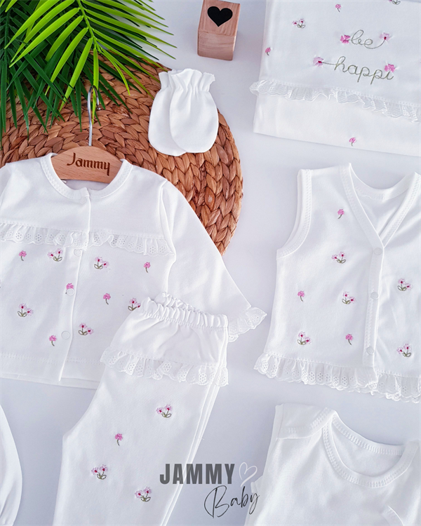 crispy floral embroidery & lace 10 piece newborn set