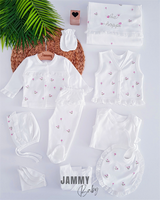 crispy floral embroidery & lace 10 piece newborn set